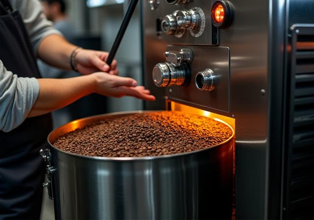 稼働中のモダンなコーヒーロースター